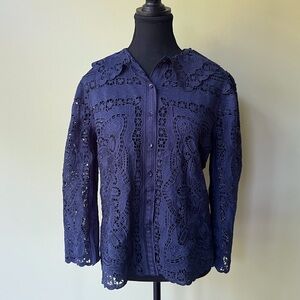 ⭐️ SALE $30 ⭐️ Joie NWOT Lace Button Down Collared Three Quarter Sleeve Navy Top